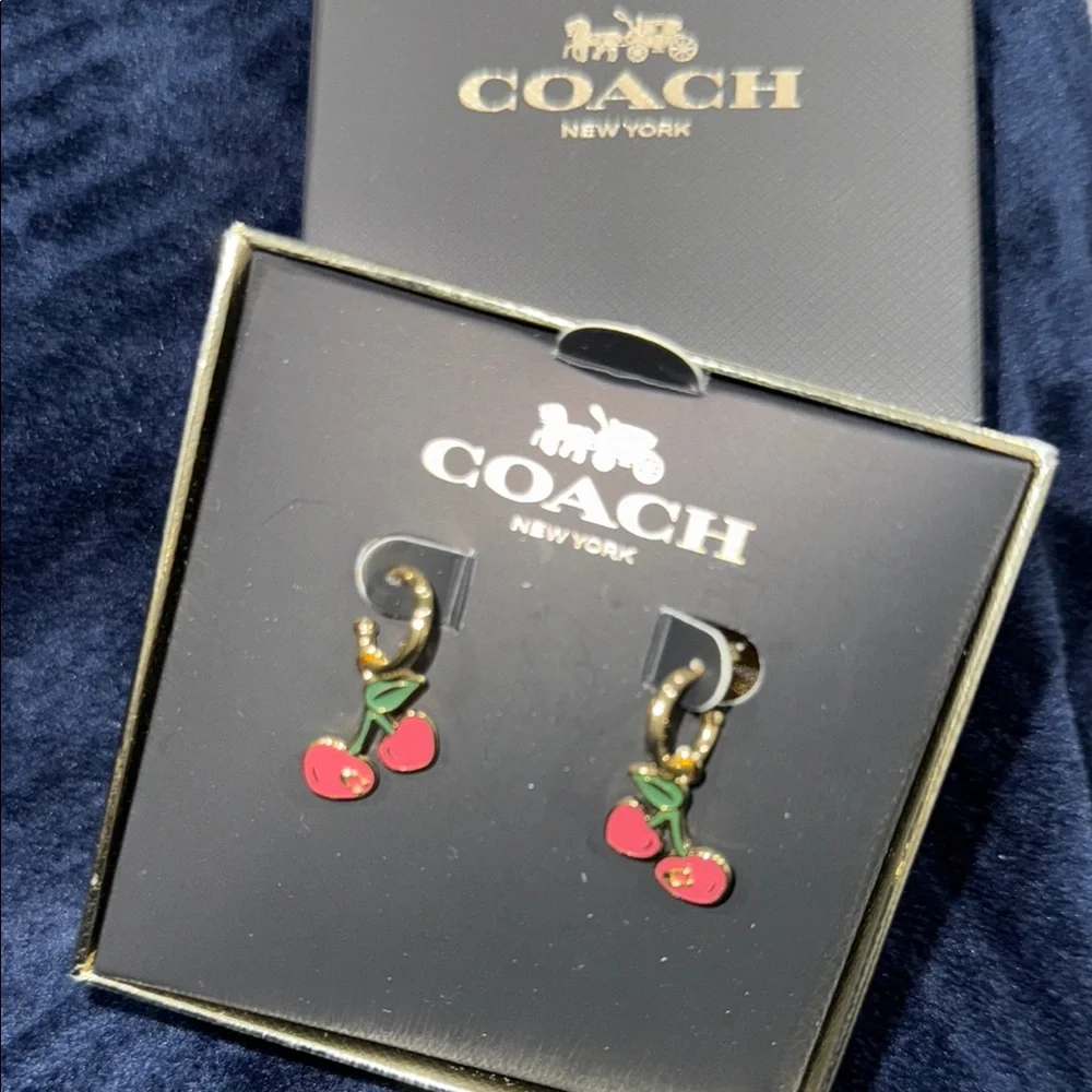 Coach  Cherry Red and Green Earrings new in the box - Picture 2 of 7